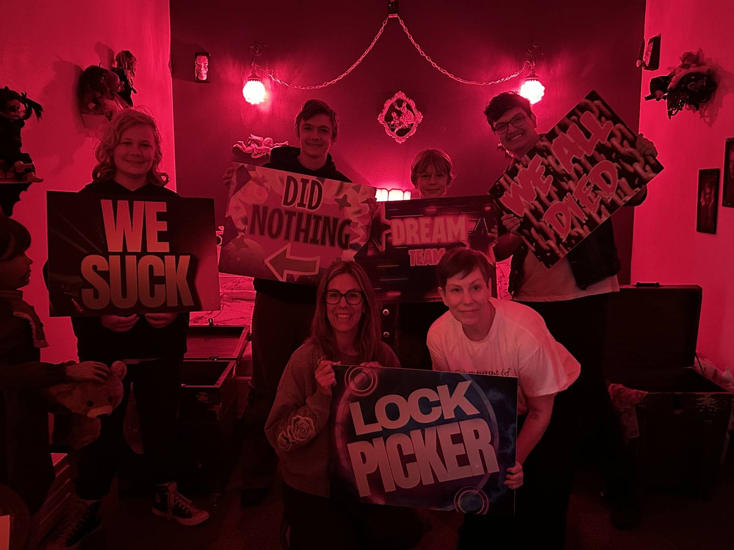 Dimly lit set dressing inside Doll's Attic, the horror escape room at Twisted Escape Rooms