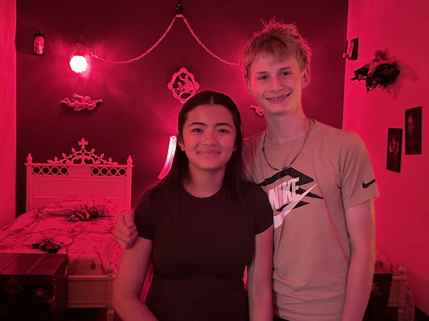 Atmospheric lighting inside Doll's Attic escape room, Vancouver Mall